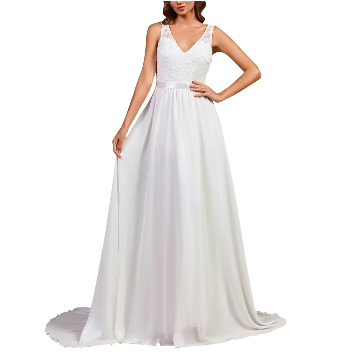 thumbnail image 1 of Cavosen Lace Mixi Dress V Neck Sleeveless Maxi Evening Gowns Solid Ball Dress Elegant A Line Wedding Guest Cocktail Party Dress, 1 of 8