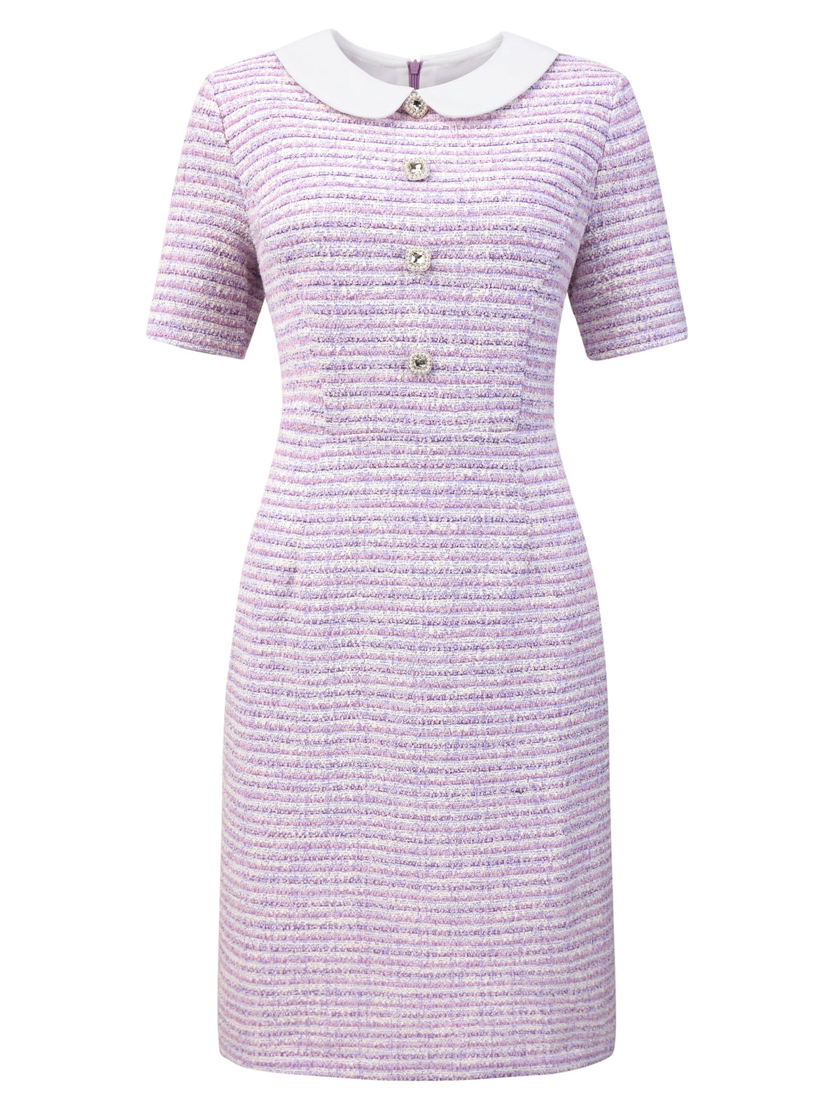 thumbnail image 1 of DARING DIVA Women's Peter Pan Collar Cocktail Short Sleeve Tweed Dresses S Light Purple, 1 of 7