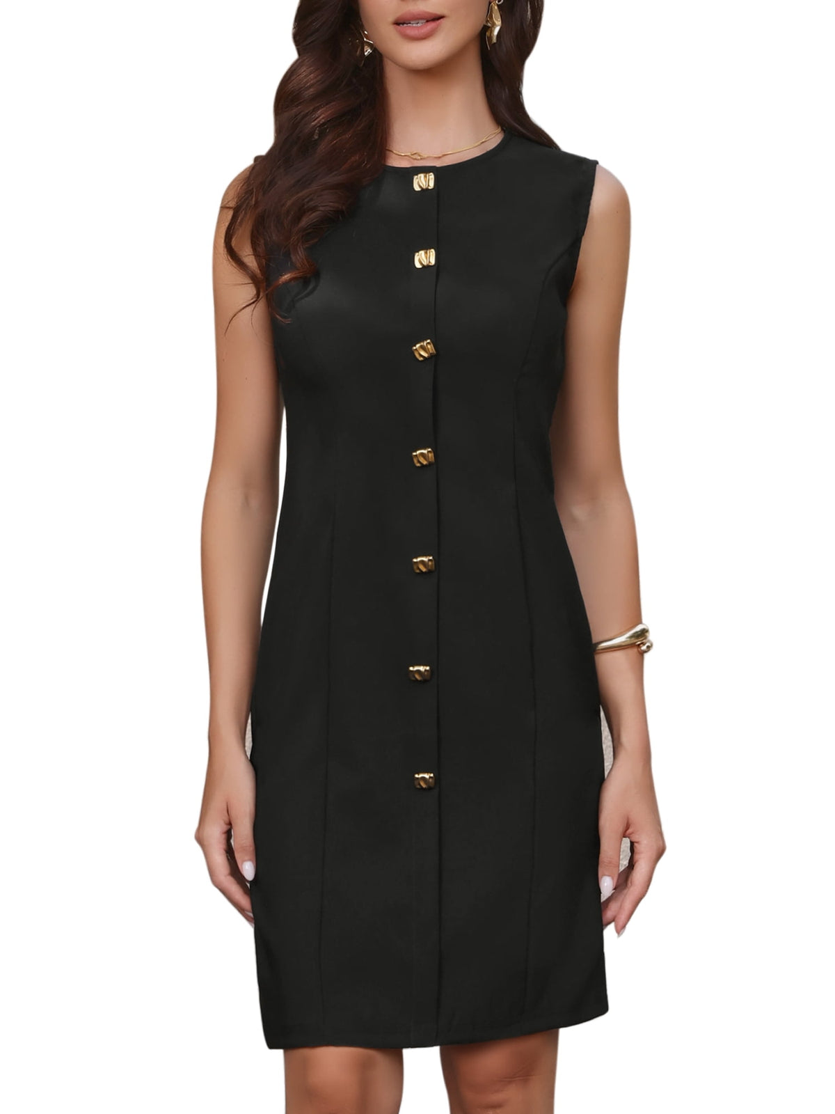 thumbnail image 1 of DARING DIVA Women's Summer Sleeveless Crew Neck Work Business Bodycon Dress XS Black, 1 of 6