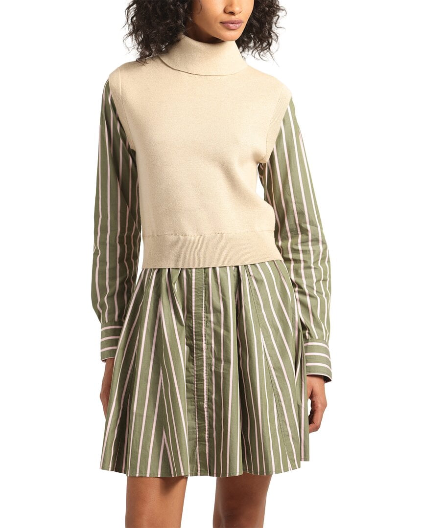 thumbnail image 1 of Derek Lam 10 Crosby womens Cressida Mixed Media Dress, s, Tan, 1 of 4