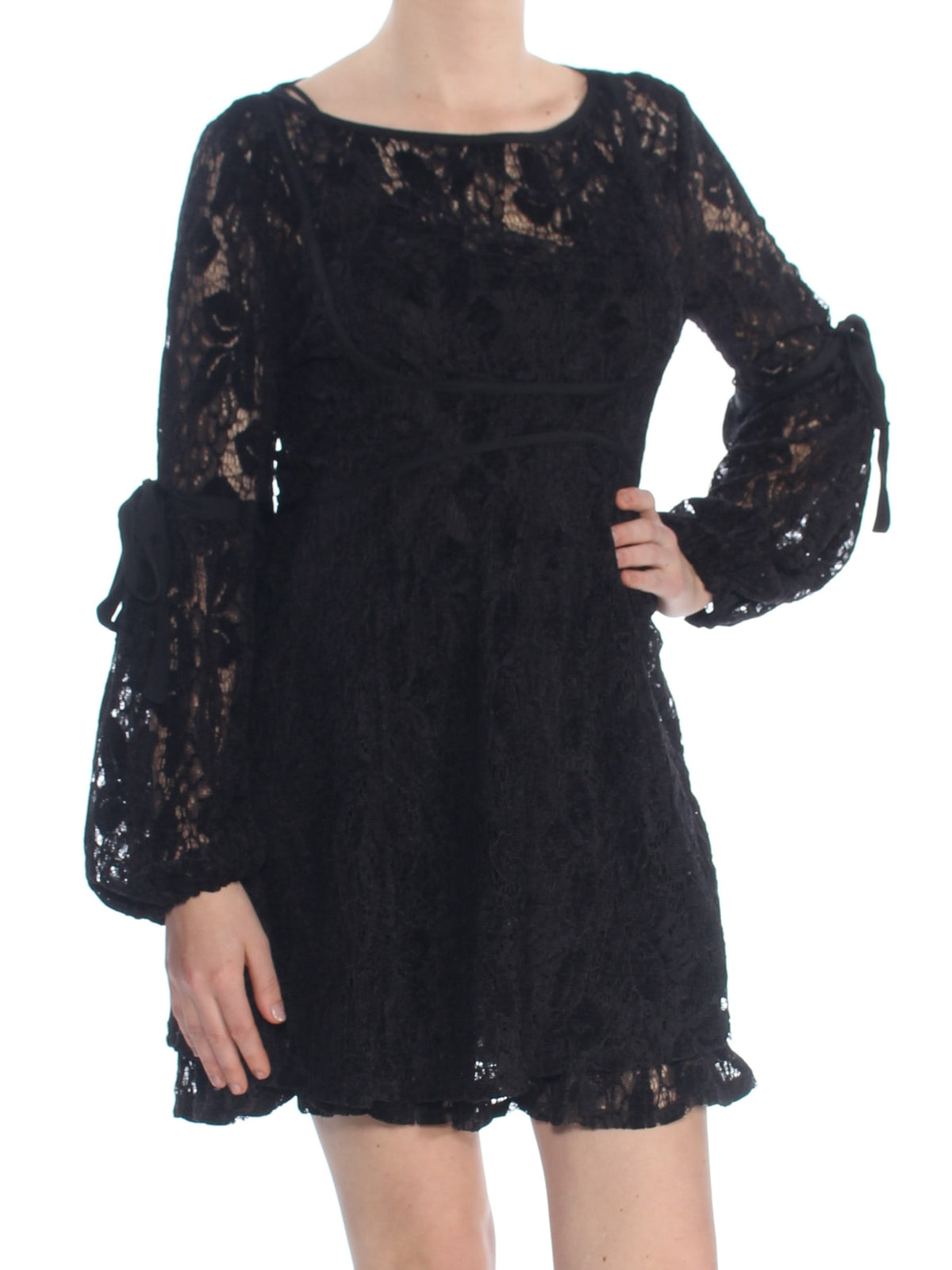 thumbnail image 1 of FREE PEOPLE $128 Womens New 1027 Black Lace Illusion A-Line Dress M B+B, 1 of 2