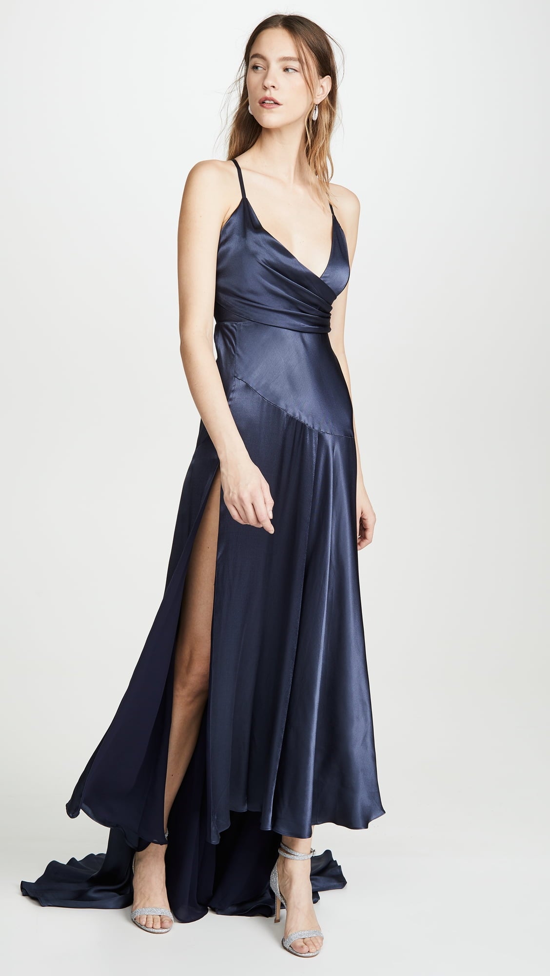 thumbnail image 1 of Fame & Partners INDIGO Peony Draped Split Gown, US 6, 1 of 4