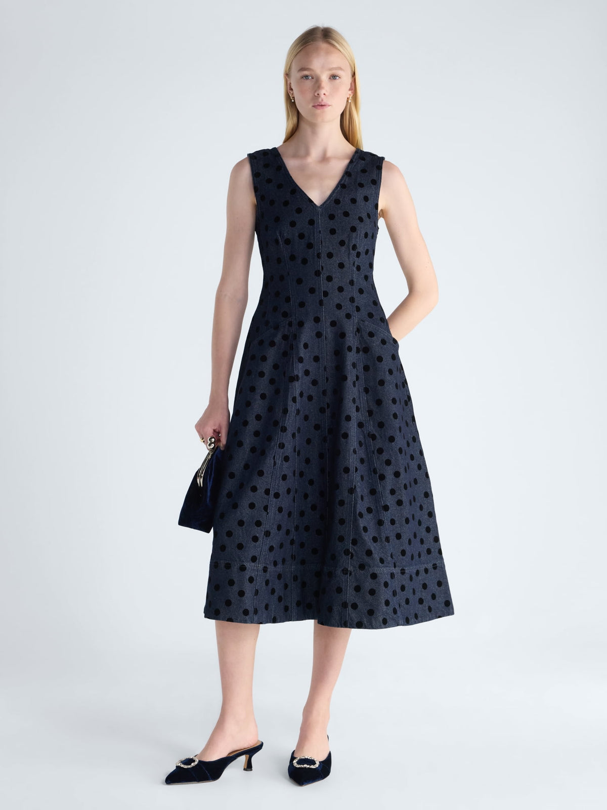thumbnail image 1 of Free Assembly Women's and Women’s Plus Flocked Denim Midi Dress, Sizes XS-4X, 1 of 4