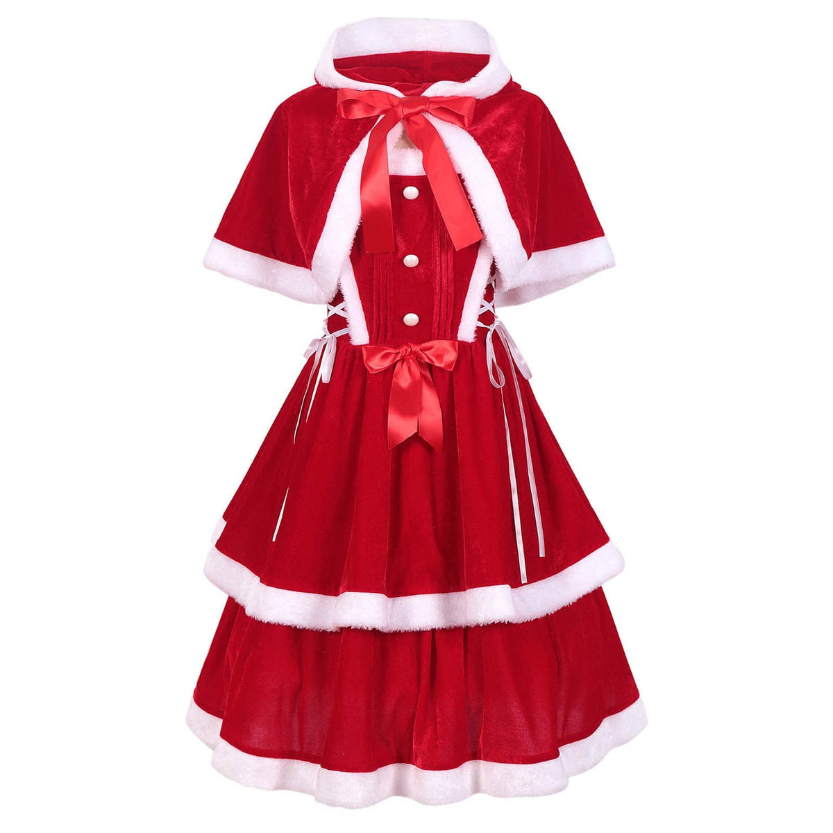 thumbnail image 1 of HEVRJEWJD WomensChristmas Theme Party Cos Stage Christmas Dress Elegant Court Gown for Festive Holiday Performances and Themed Events Red S, 1 of 9