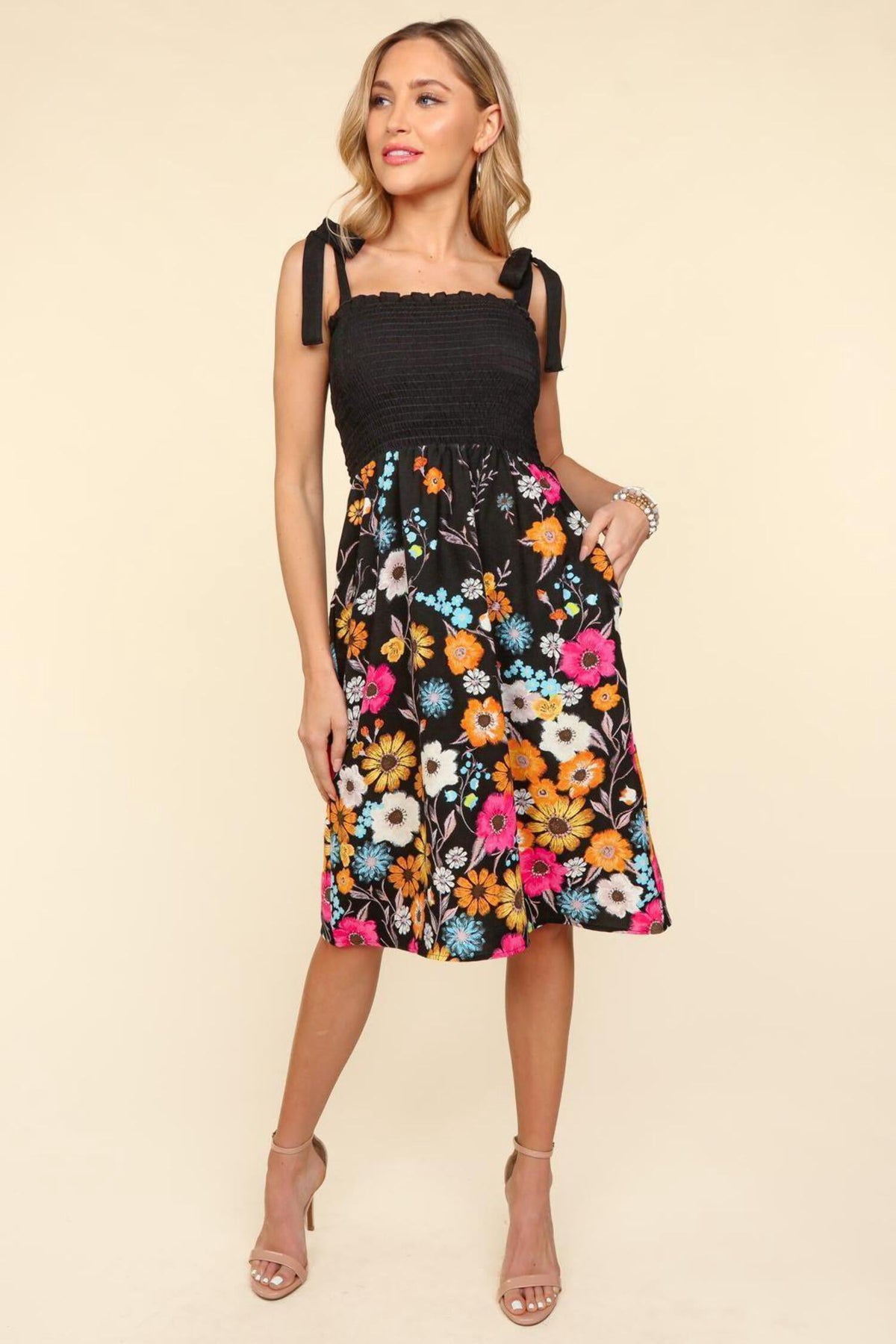 thumbnail image 1 of Haptics Smocked Cami Floral Dress, 1 of 4