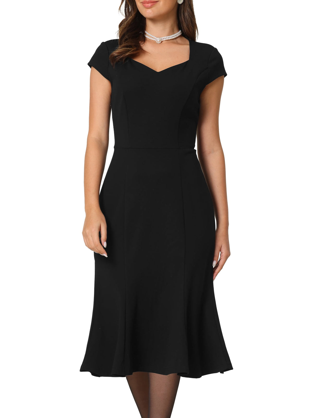 thumbnail image 1 of INSPIRE CHIC Women's Vintage Dresses Cap Sleeve Sweetheart Neck Fishtail Dress, 1 of 6