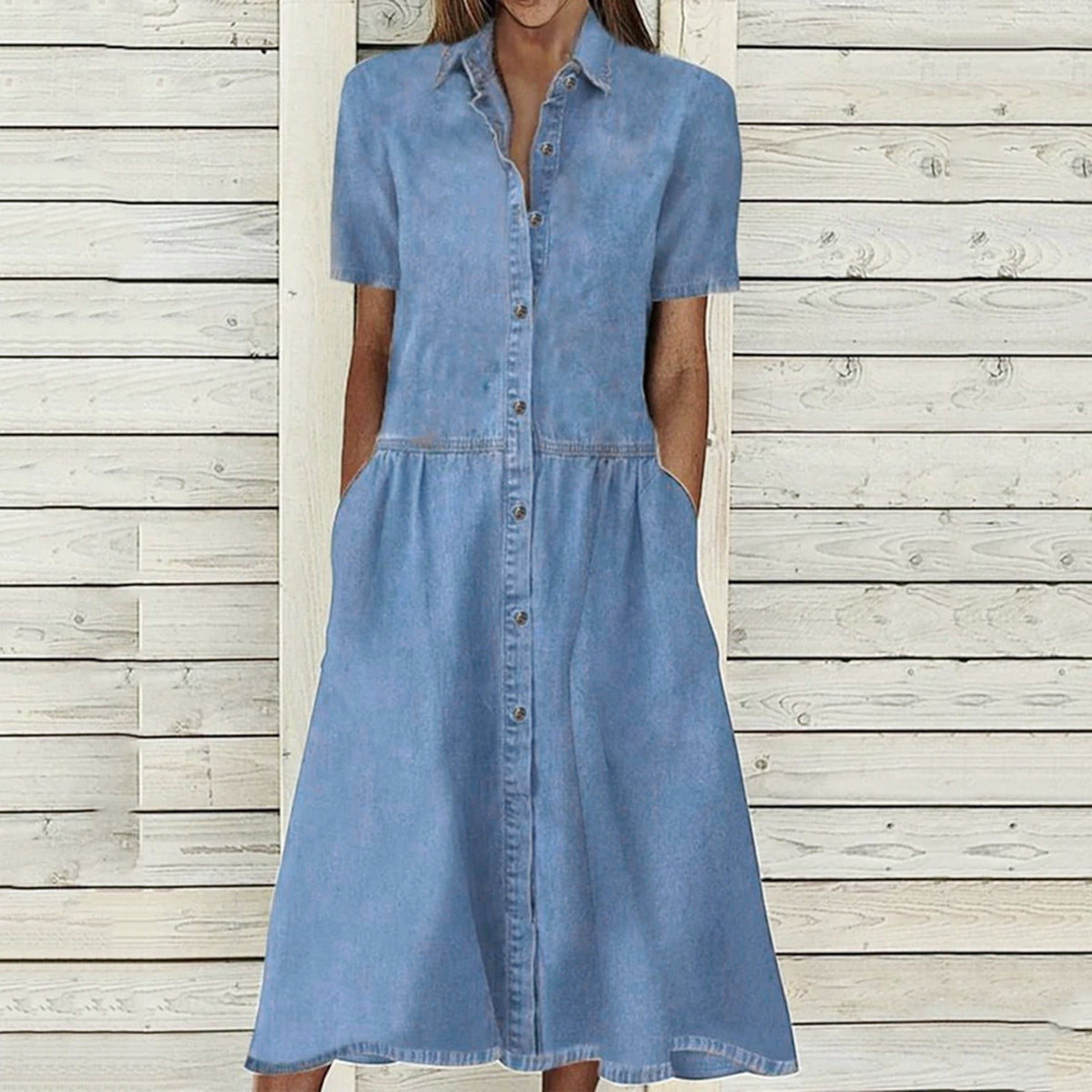 thumbnail image 1 of IDALL Summer Dresses,Denim Dress Women's Fashion Multi Pocket Skirt Skirt Casual Denim Summer Denim Multi Button Women's Dress Casual Dresses,Petite Dresses,Modest Dresses Light Blue Dress S, 1 of 7