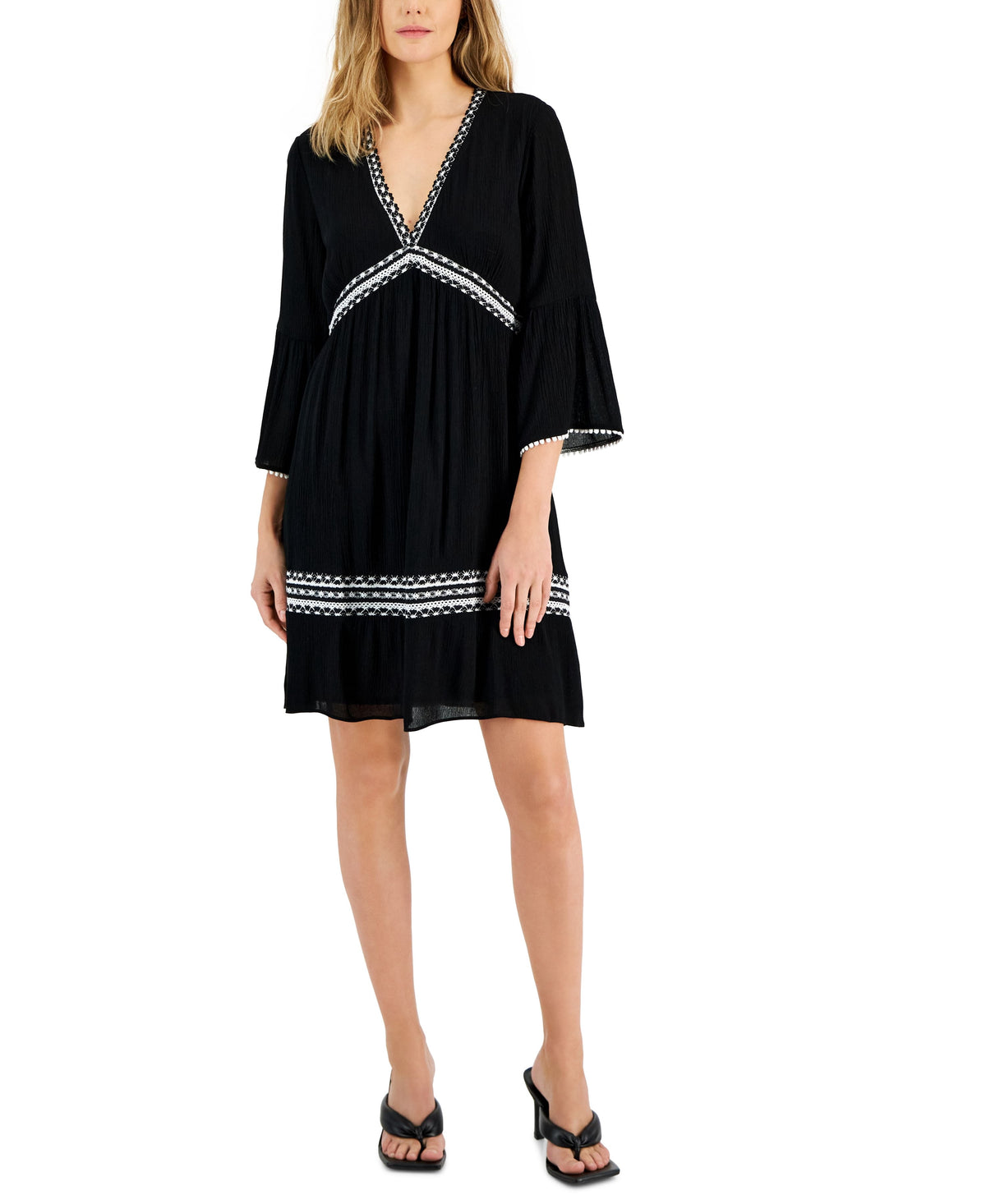 thumbnail image 1 of INC International Concepts Womens Crochet Trim Dress Deep Black S, 1 of 1