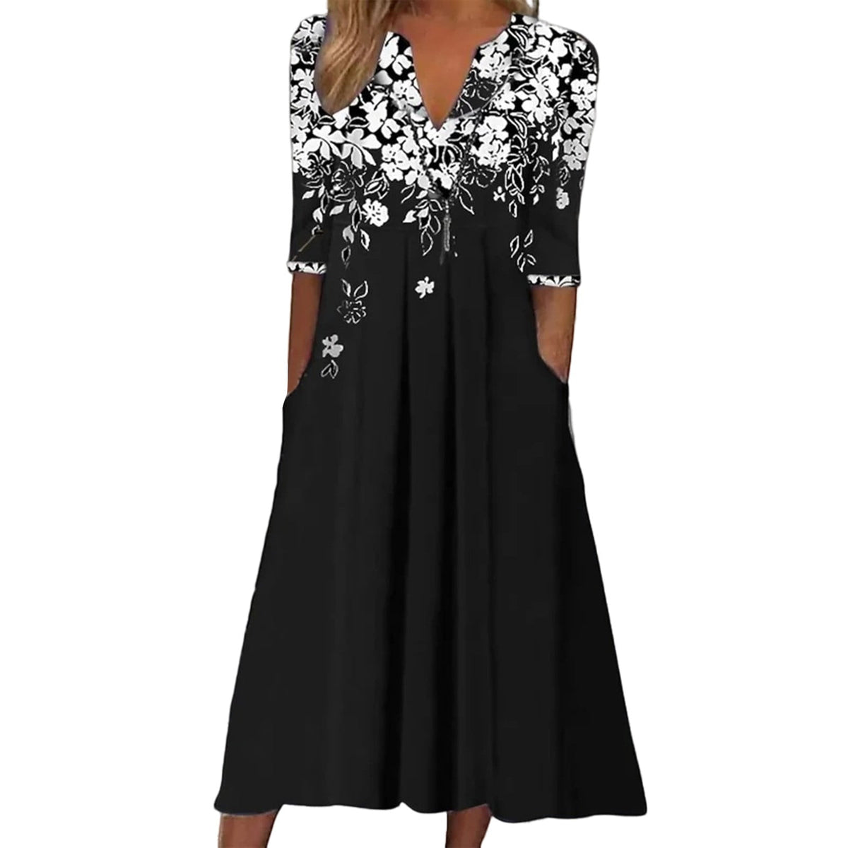 thumbnail image 1 of Icvfdpl Womens Casual Dresses Print Half Sleeve Round Neck Pocket Loose Leisure Sundress Boho Woman Daily Wear White Xl, 1 of 6