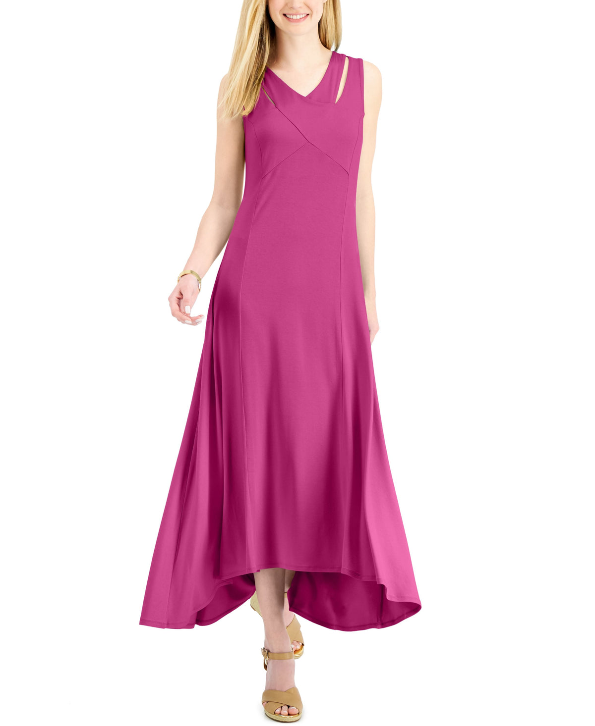 thumbnail image 1 of JM Collection Crossover Front Maxi Dress Fuchsia Tulip S, 1 of 1