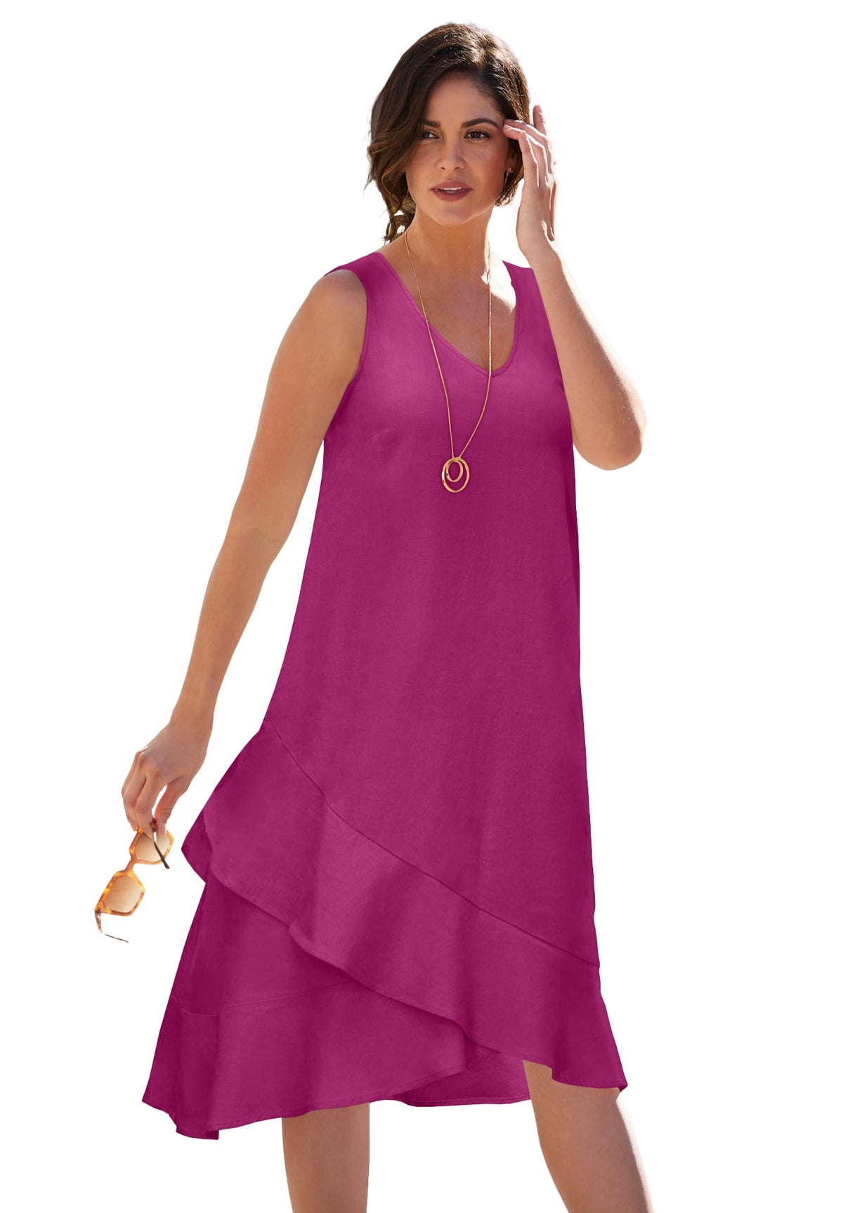 thumbnail image 1 of Jessica London Women's Plus Size Linen Flounce Dress, 1 of 3