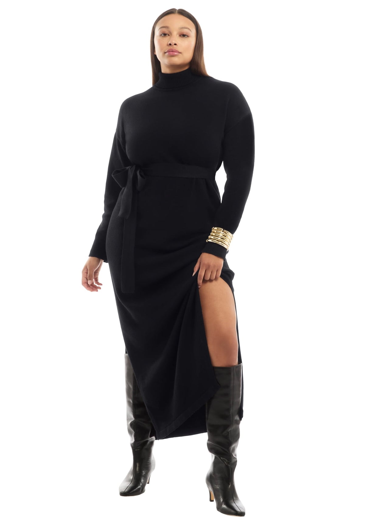 thumbnail image 1 of June & Vie Women's Plus Size Turtleneck Sweater Dress, 1 of 4