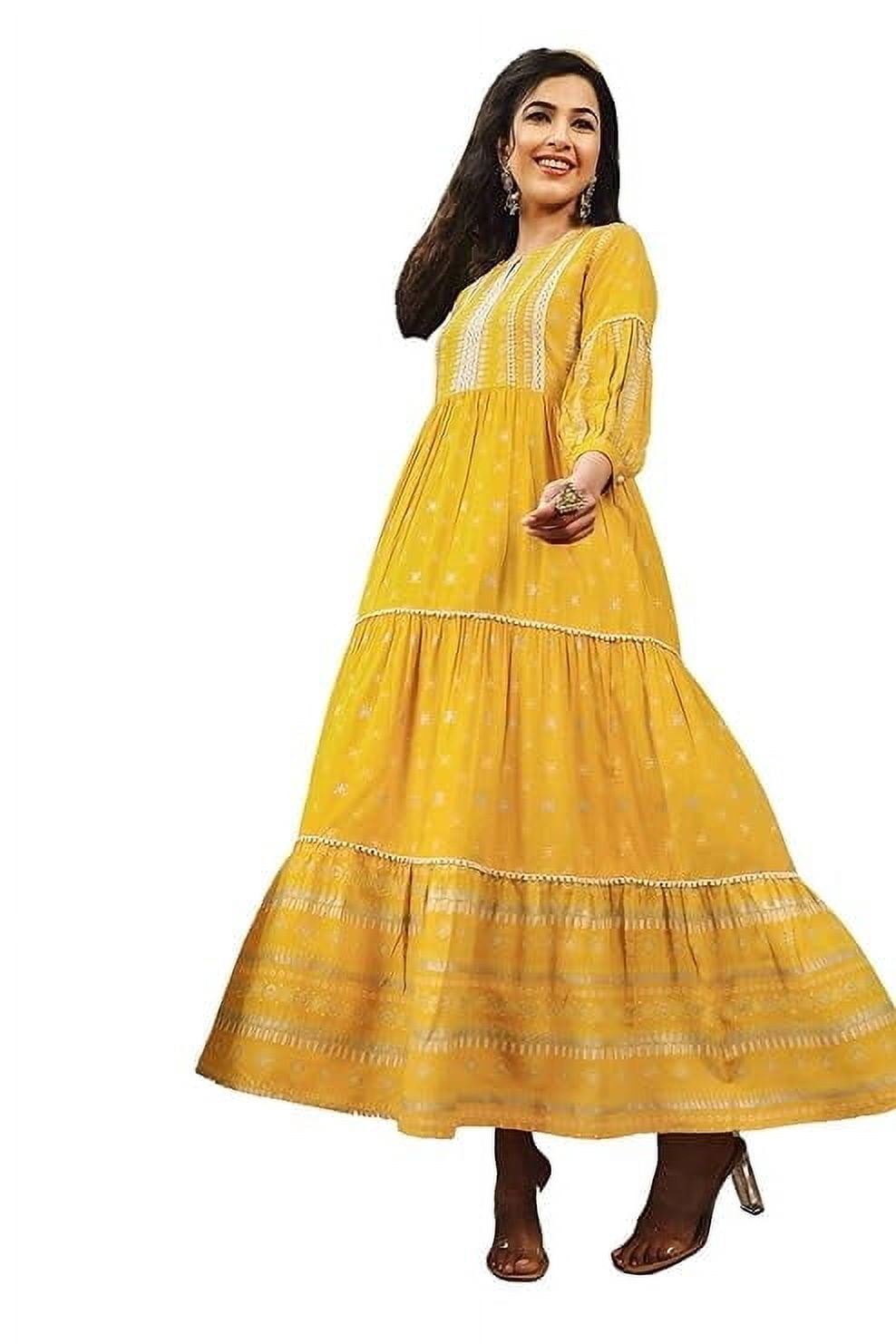 thumbnail image 1 of Juniper Mustard Geometric Printed Rayon Tiered Maxi Dress, 1 of 2