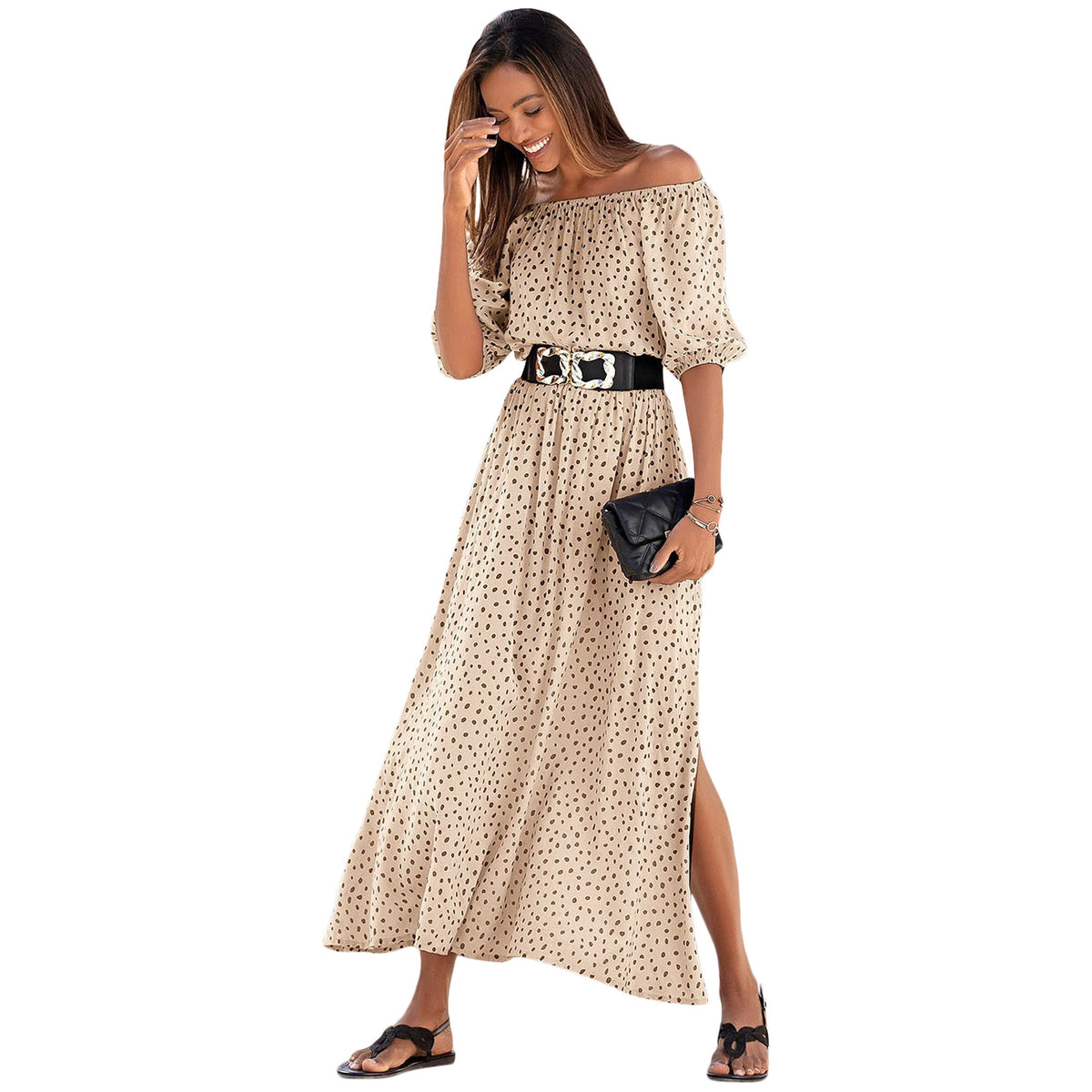 thumbnail image 1 of LASCANA Women's Off Shoulder Maxi Dress Screen Print, 1 of 5