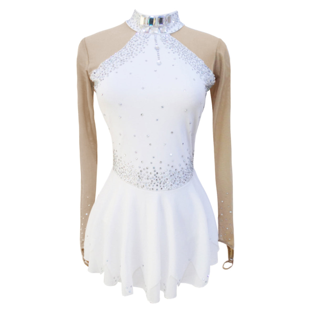 thumbnail image 1 of LIUHUO Customized White Spandex Figure Skating Dress Girls Ladies Embellished with Square Diamonds Scattered Rhinestones, 1 of 8