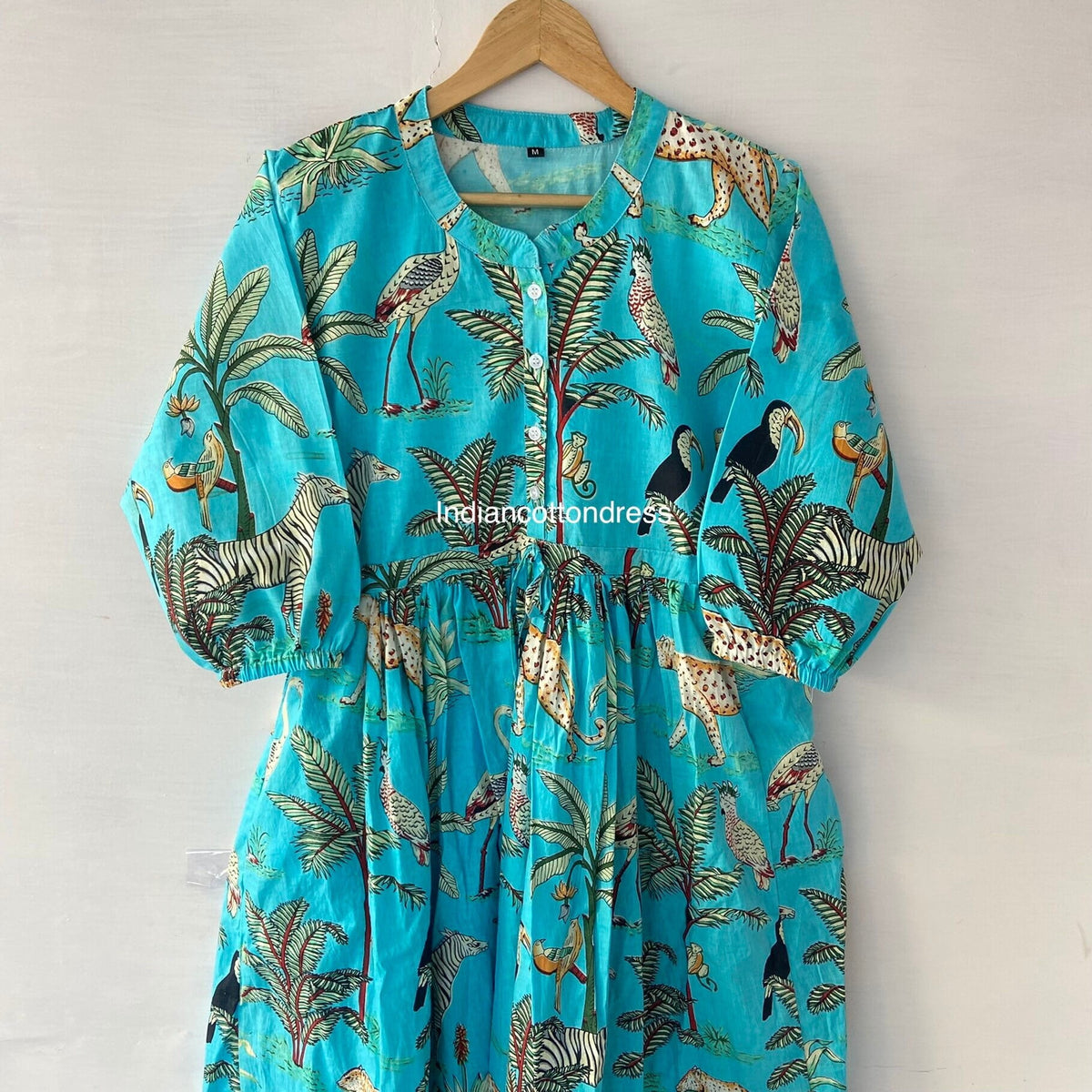 thumbnail image 1 of Leopard Forest Printed Dresses, Handblock Dresses, Cotton Dresses, Natural Prints, Long Dresses,Short Dresses, Skater Dresses, Party-wear, 1 of 8