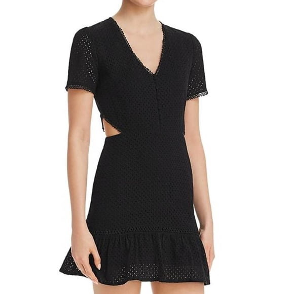 thumbnail image 1 of Lost + Wander Women's Brigitte Eyelet Cutout Flounce Mini Dress - Black - (Large), 1 of 2