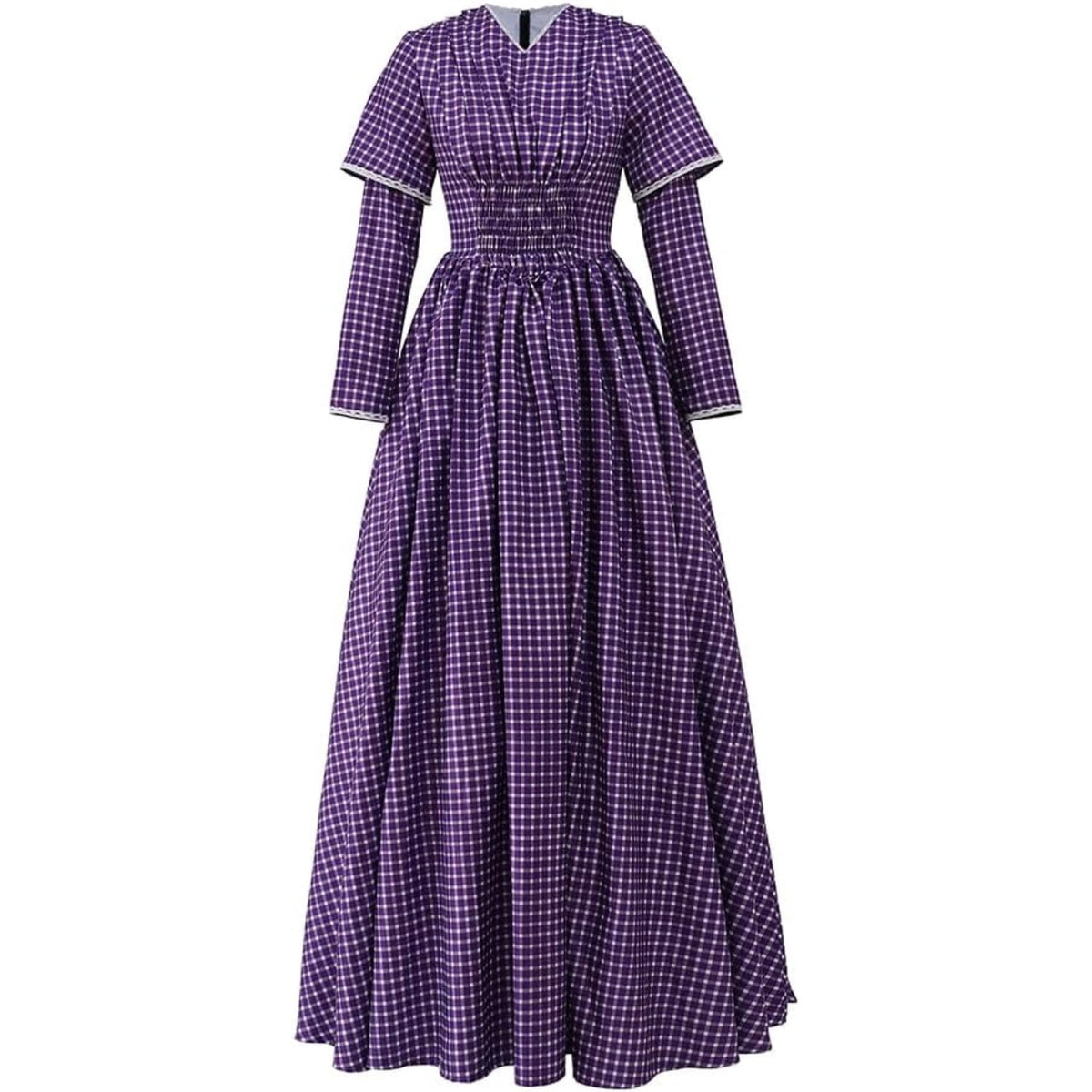 thumbnail image 1 of Women's Vintage Victorian Dress Purple Plaid Pleated Long Sleeve Gown Scotland Rural Dress, 1 of 7