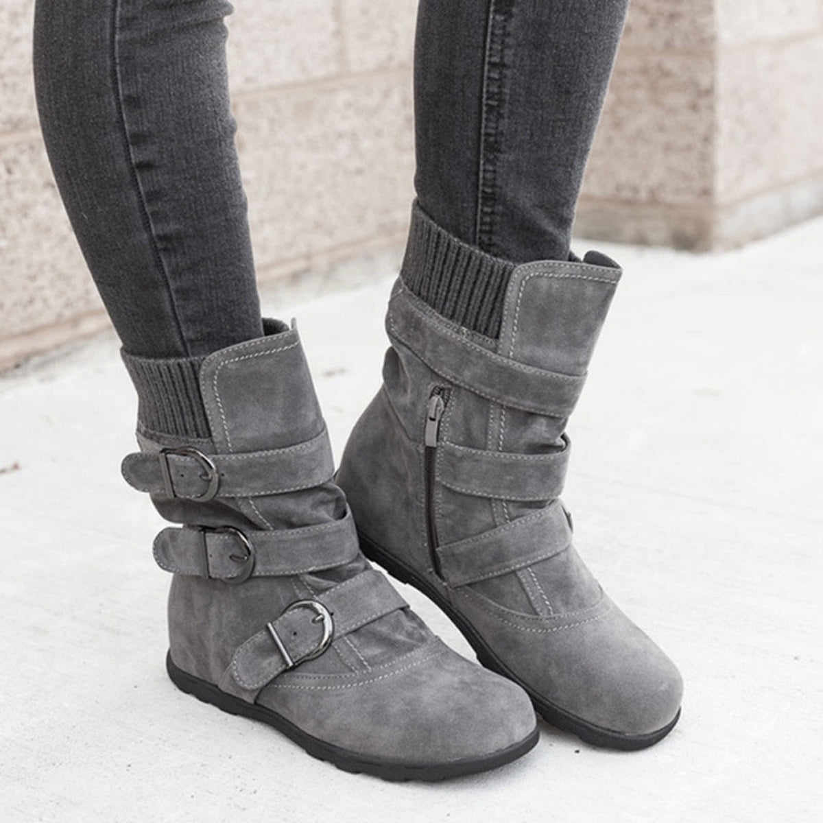 thumbnail image 1 of OKBOP Women's Low-heeled Ankle Boots-Zipper Winter Leather Thigh High Boots for Women Non Slip Shoes for Women Fashion Warm Slouch Christmas Womens Boots, 1 of 6
