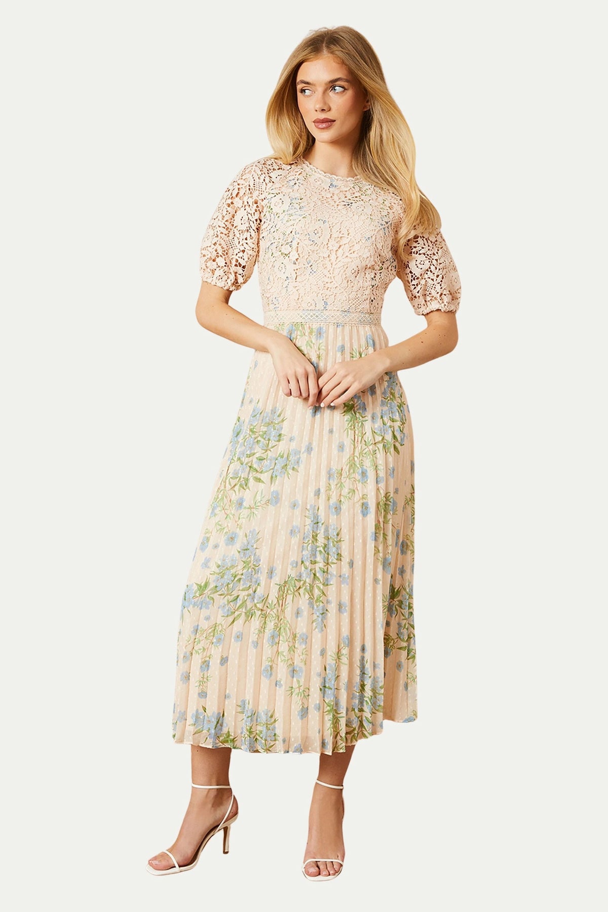 thumbnail image 1 of Oasis Romantic Bodice Midi Dress - Neutral, 6, 1 of 6