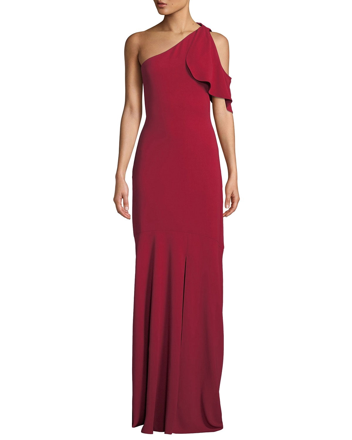thumbnail image 1 of Parker Black RED Women's Sarah Gown W/ Ruffle Cold Shoulder, US 6, 1 of 4