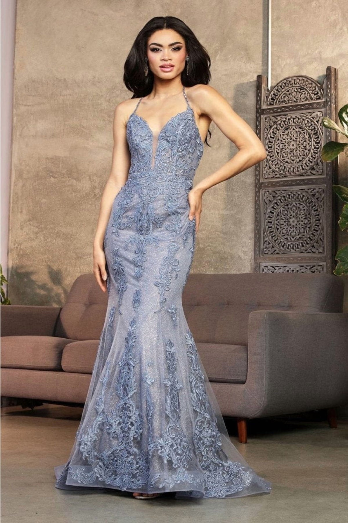 thumbnail image 1 of Royal Queen RQ8054 Juniors Womens Fitted Embroidered Red-Carpet Mermaid Gown, 1 of 1
