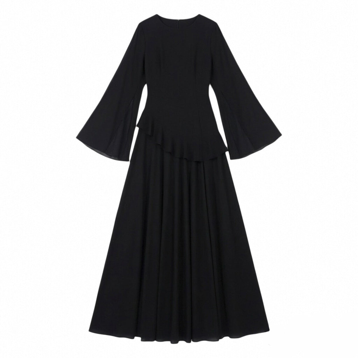 thumbnail image 1 of SONXAHE Womens Ruffle Waist Flowy Bell Sleeve Maxi Dress Crew Neck Formal Evening Gown, 1 of 2