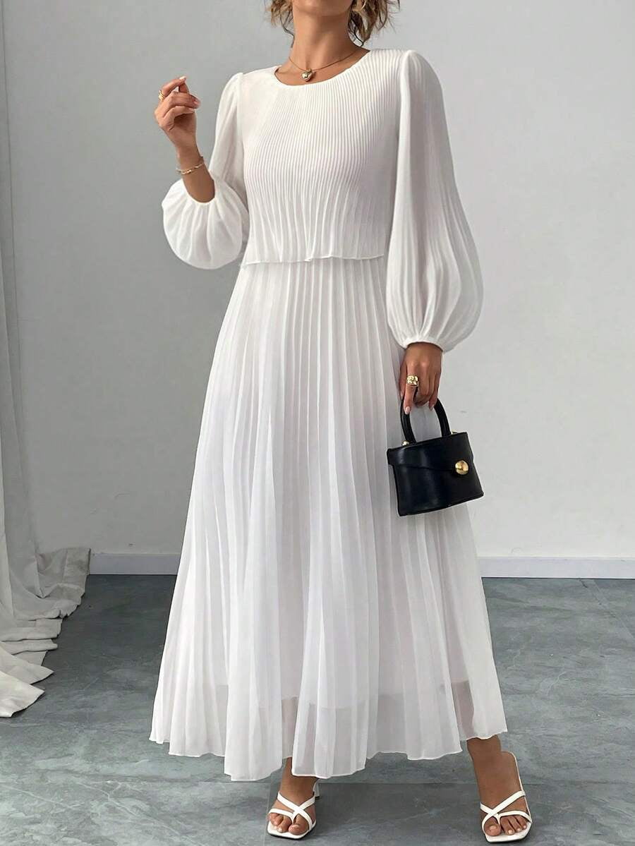 thumbnail image 1 of Sweet & Elegant White Pearl Chiffon Long Sleeve Dress Spring, 1 of 5