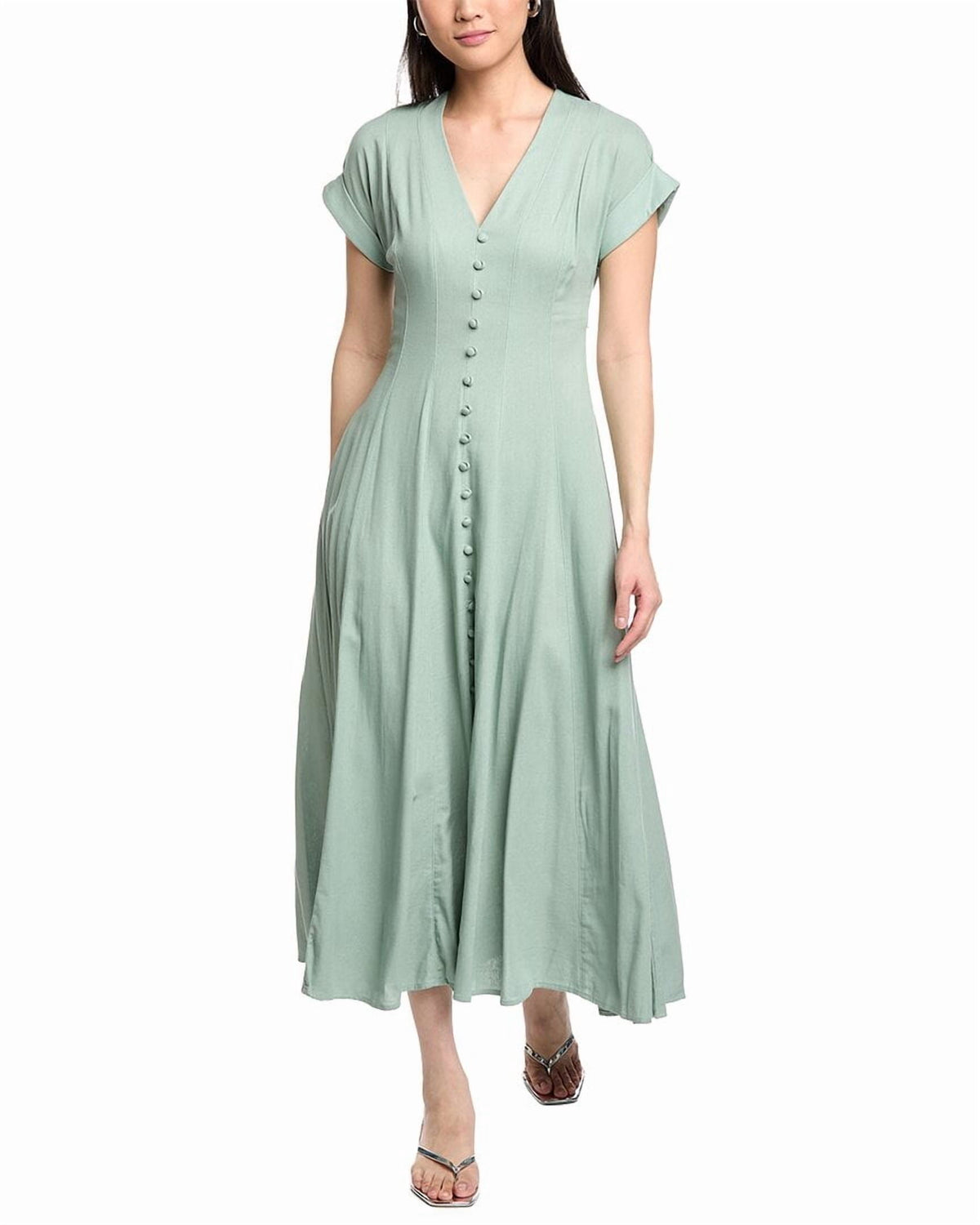 thumbnail image 1 of Taylor womens Linen-Blend Maxi Dress, 2, Green, 1 of 4