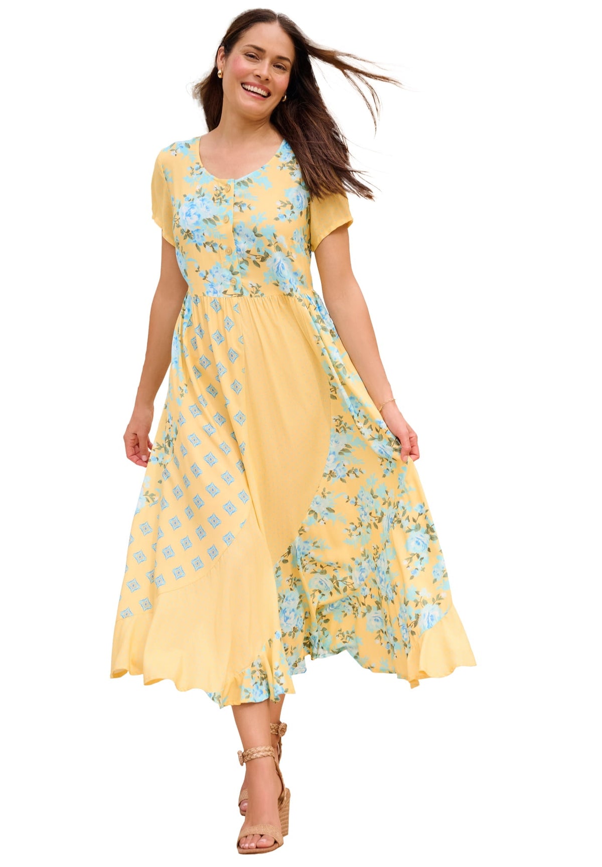 thumbnail image 1 of Woman Within Plus Size Petite Mixed Print Maxi Dress, 1 of 2