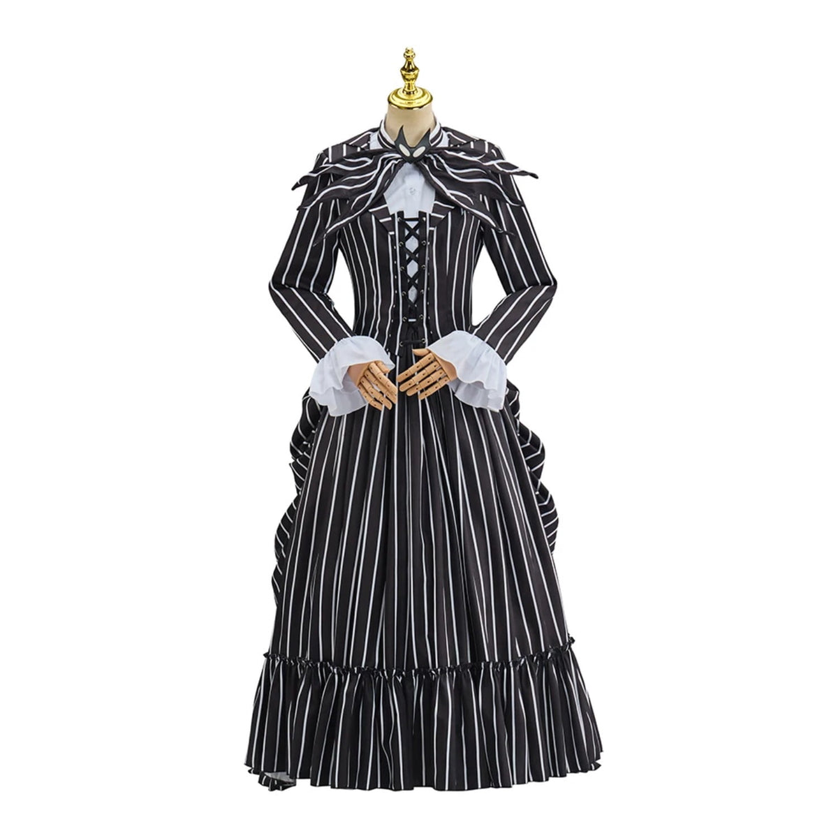 thumbnail image 1 of Women Gothic Steampunk Black Striped Rococo Dress Skellington Costume, 1 of 11