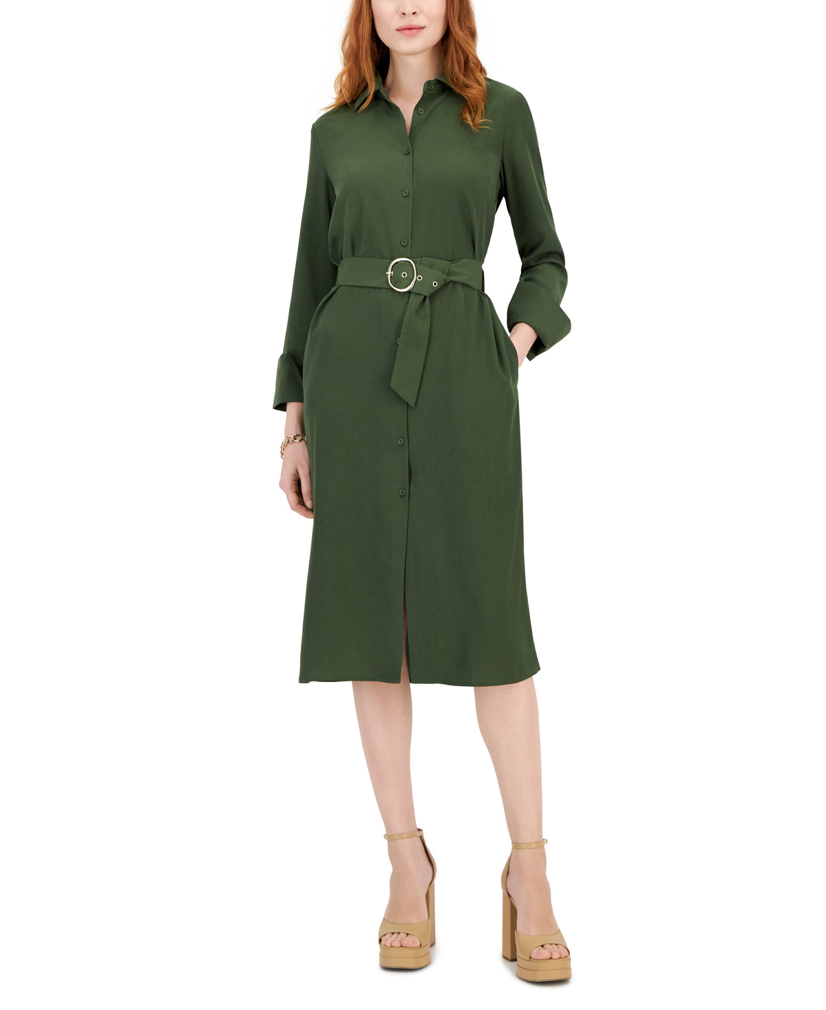 thumbnail image 1 of Women's Belted Shirtdress Costa Green M, 1 of 1