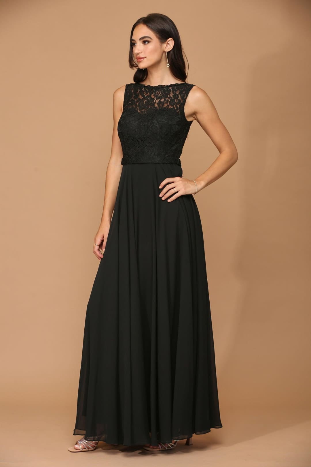 thumbnail image 1 of Women's Eva USA 3299 Long Sleeveless Bridesmaids Lace Chiffon Dress Black XL, 1 of 1