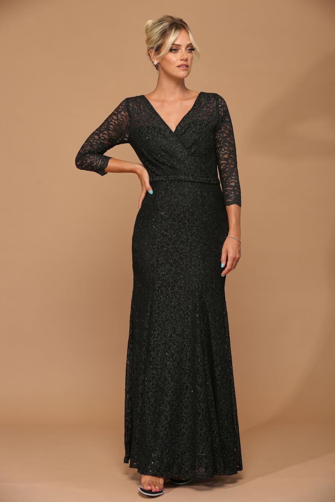 thumbnail image 1 of Women's Eva USA 3450 Long 3 4 Sleeve Mother Of Groom Lace Dress Black 5XL, 1 of 1