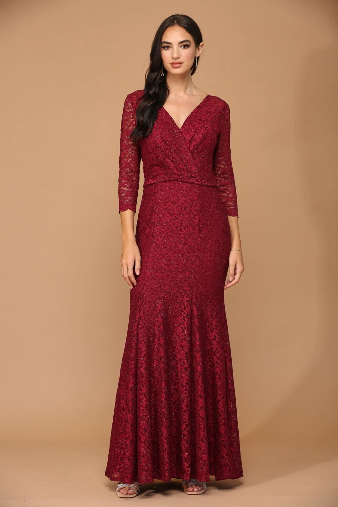 thumbnail image 1 of Women's Eva USA 3450 Long 3 4 Sleeve Mother Of Groom Lace Dress Burgundy 5XL, 1 of 1