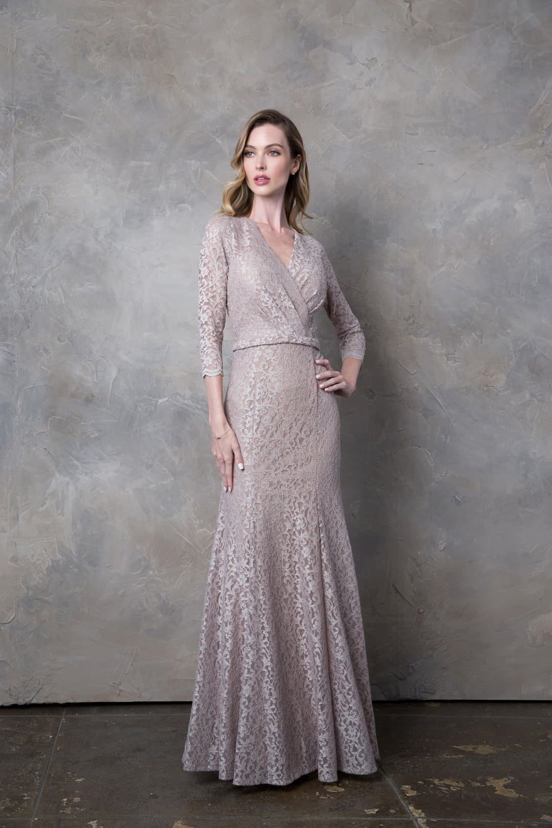 thumbnail image 1 of Women's Eva USA 3450 Long 3 4 Sleeve Mother Of Groom Lace Dress Cocoa S, 1 of 1
