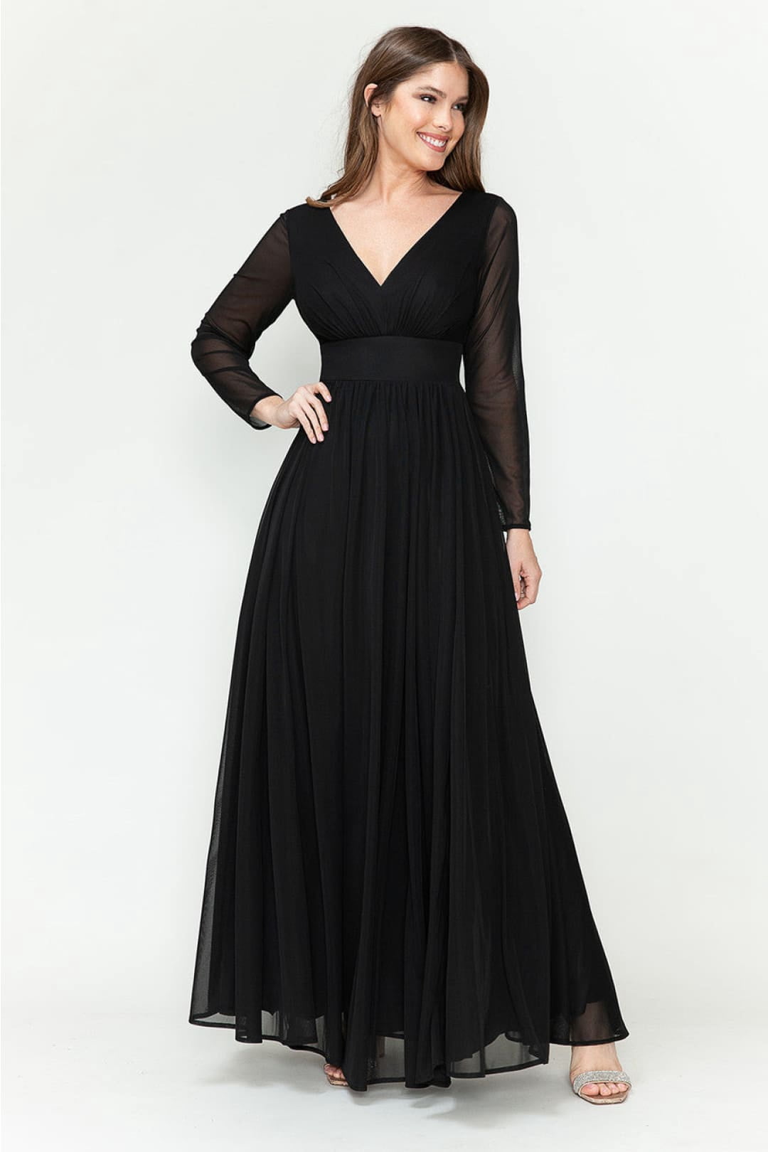 thumbnail image 1 of Women's Lenovia Black Bridesmaid Dress 5234 Long Sleeve Sheer S, 1 of 1