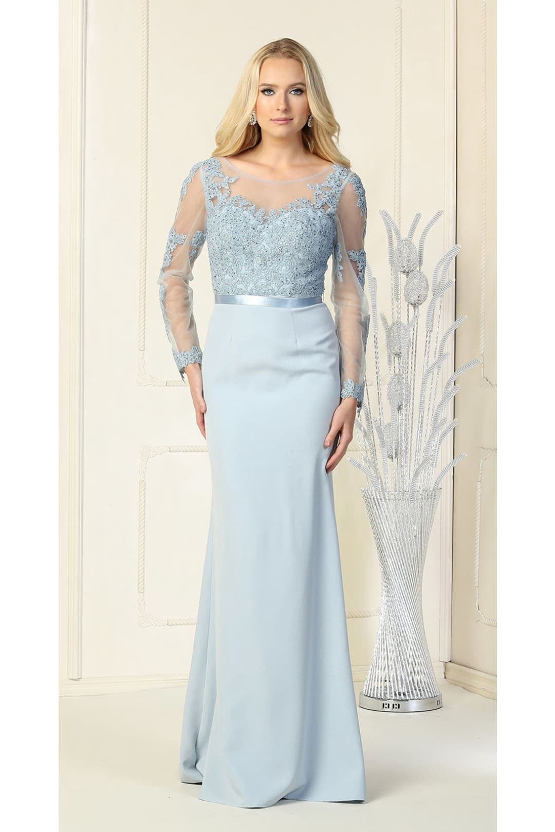 thumbnail image 1 of Women's May Queen MQ1847 Long Sleeve Special Occasion Dress Dusty Blue 8, 1 of 3
