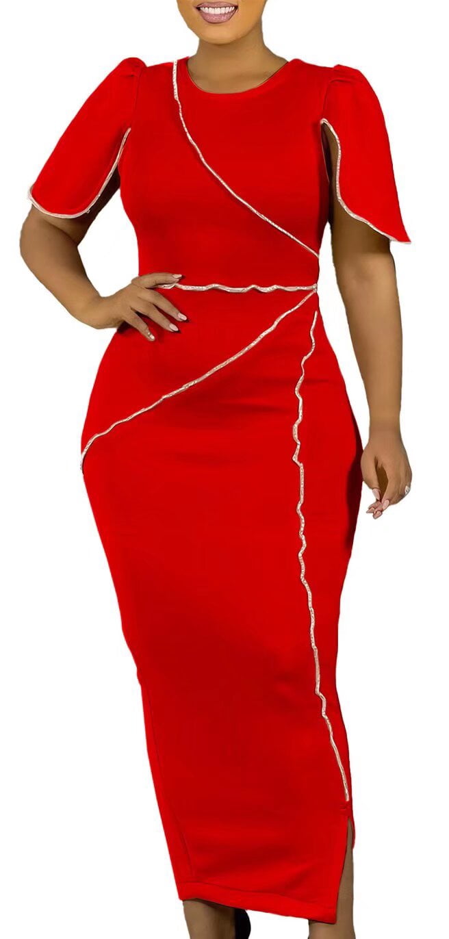thumbnail image 1 of Women's Ruched Bodycon Dress Cap Sleeve Sexy Dresses Round Neck Guest Dress, 1 of 4