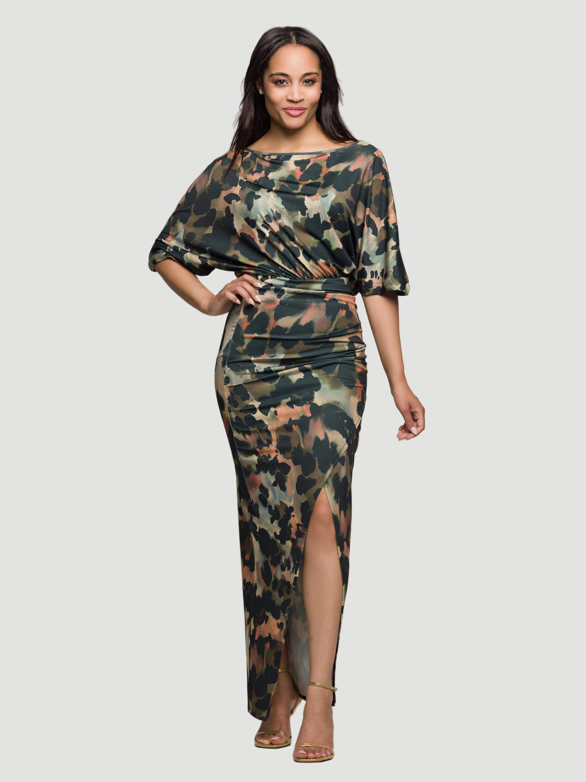 thumbnail image 1 of Womens Abstract Print Slit Maxi Dress, 1 of 4