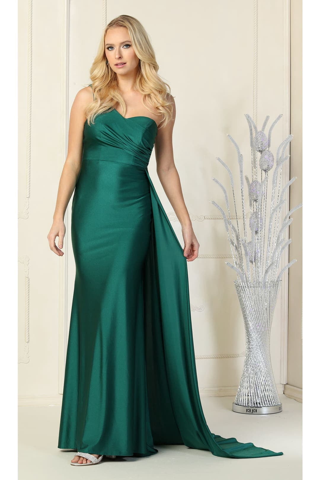 thumbnail image 1 of Womens Hunter Green Bridesmaid Prom Wedding Guest Long Asymmetrical One Shoulder Sheath Plus Size Dress, 1 of 4