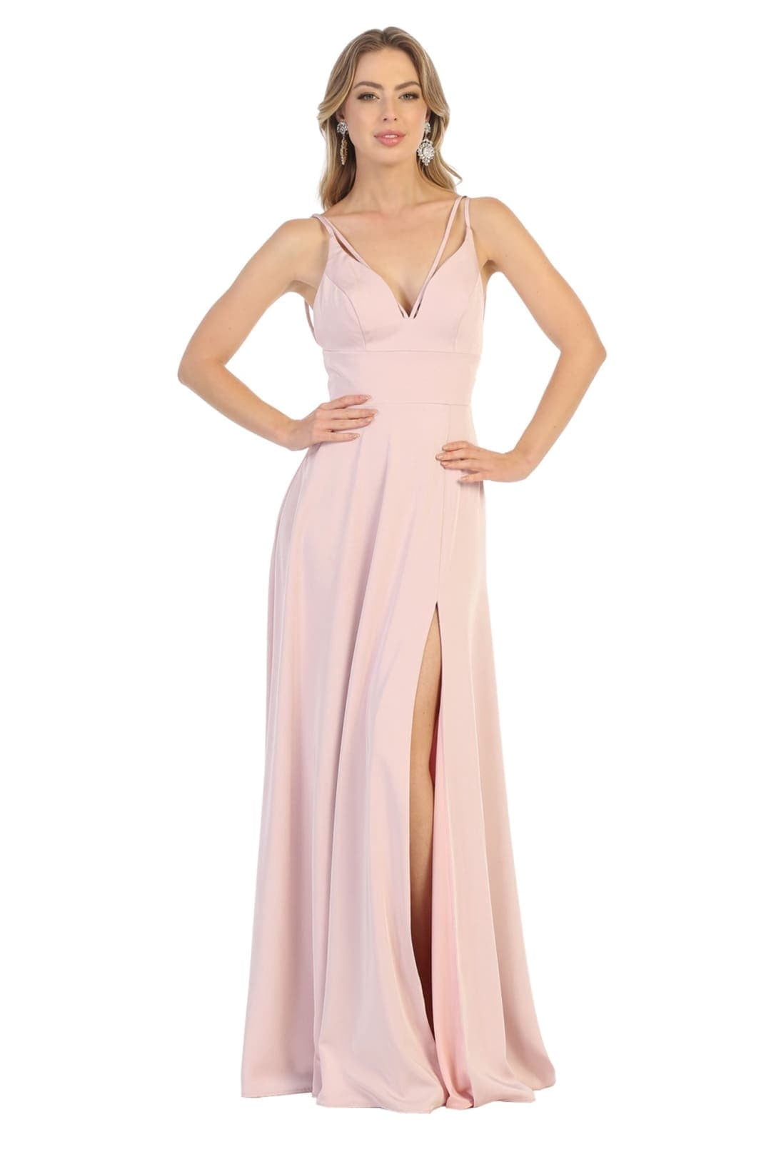 thumbnail image 1 of Womens Mauve Bridesmaid Evening Wedding Guest Long V-Neck Spaghetti Straps A-Line Plus Size Dress, 1 of 3