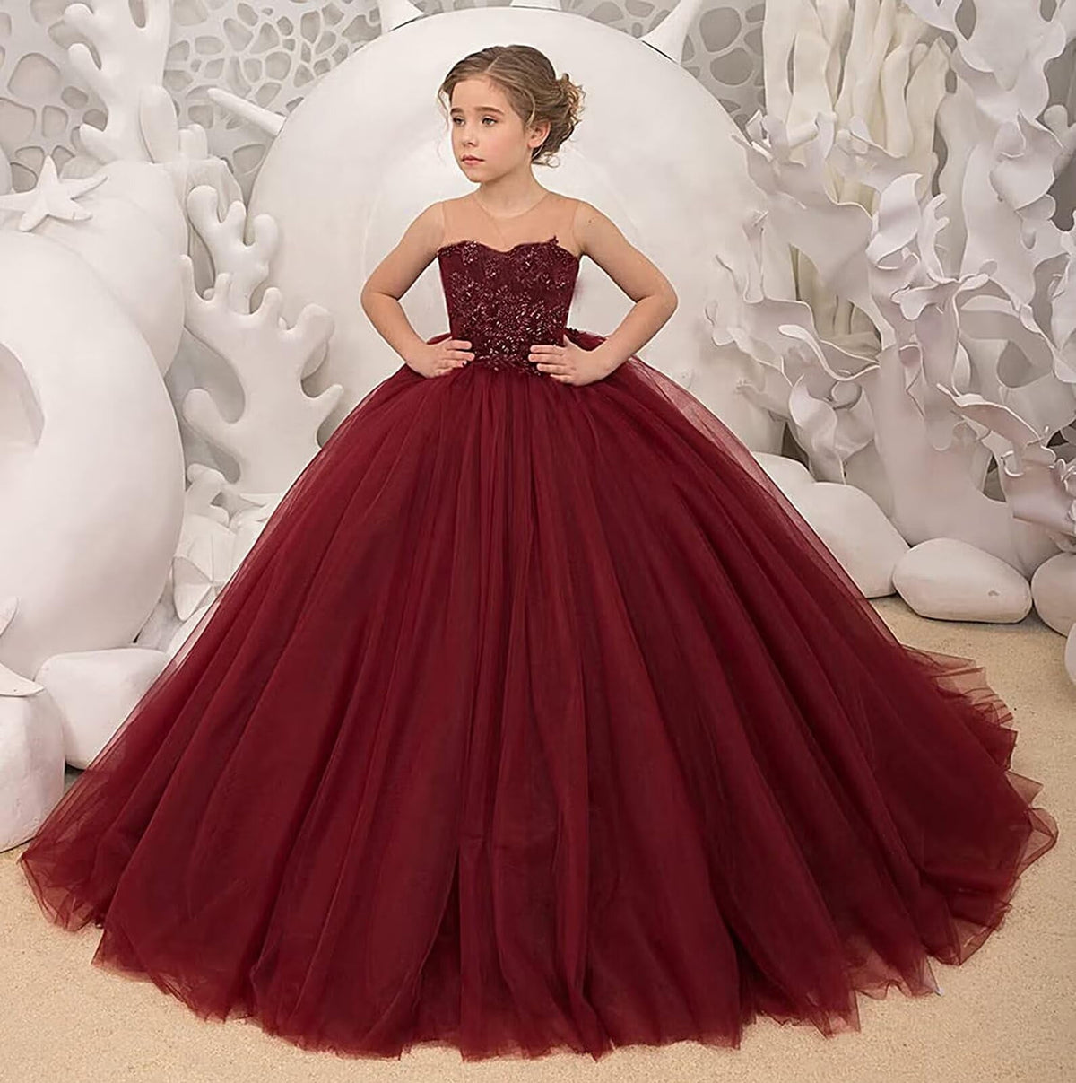 thumbnail image 3 of Girl Tulle Flower Dress for Wedding Lace Applique Princess Pageant Dresses Long Girls Party Ball Gow, 3 of 6