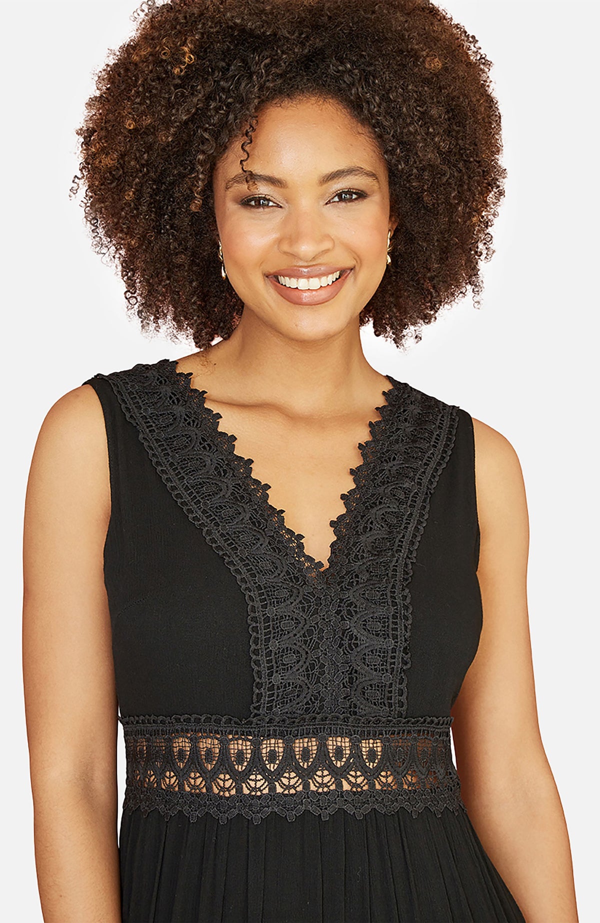thumbnail image 4 of Yumi Lace Trim Cotton Maxi Sun Dress - Black, S, 4 of 5