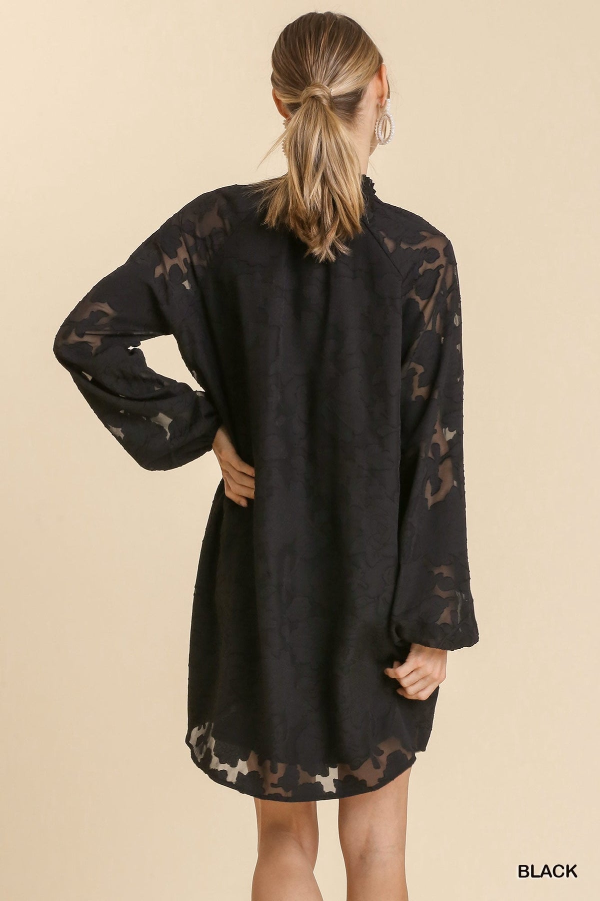 thumbnail image 5 of Jacquard Raglan Smocked Tie Neck Yoke Dress, 5 of 5