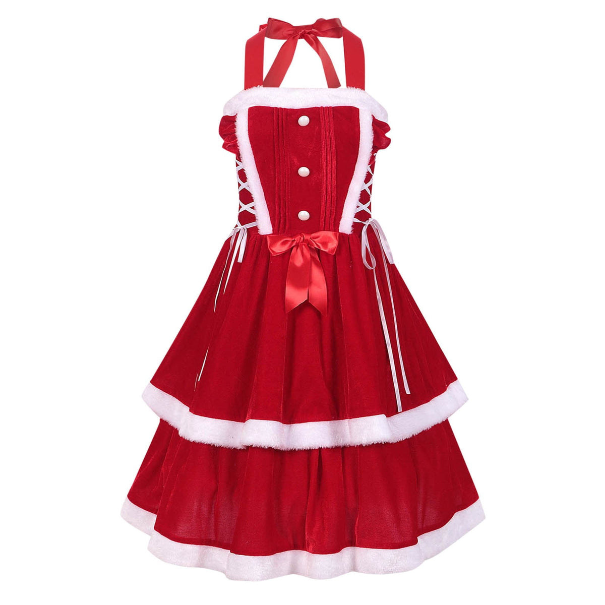 thumbnail image 3 of HEVRJEWJD WomensChristmas Theme Party Cos Stage Christmas Dress Elegant Court Gown for Festive Holiday Performances and Themed Events Red S, 3 of 9