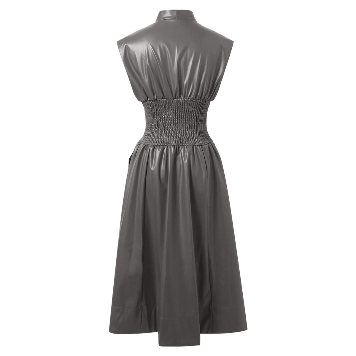 thumbnail image 5 of OSOLU Women Casual Dress Sleeveless Leather Zip Long Dress For Daily Vacation Stylish Solid Color Design Comfortable Fashion Dresses Holiday Hawaiian Flowy Sundress, 5 of 5