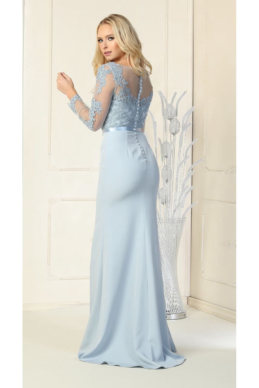 thumbnail image 2 of Women's May Queen MQ1847 Long Sleeve Special Occasion Dress Dusty Blue 8, 2 of 3