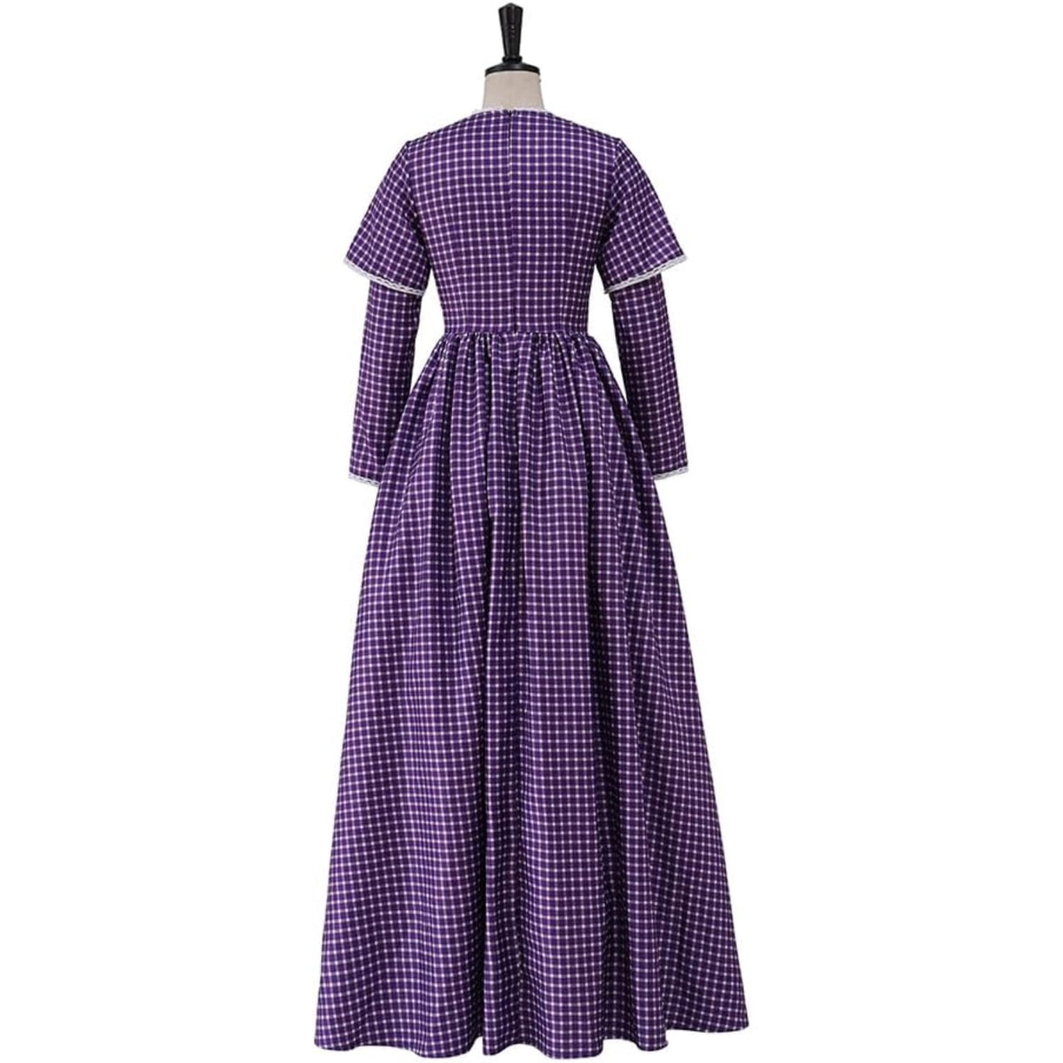 thumbnail image 5 of Women's Vintage Victorian Dress Purple Plaid Pleated Long Sleeve Gown Scotland Rural Dress, 5 of 7