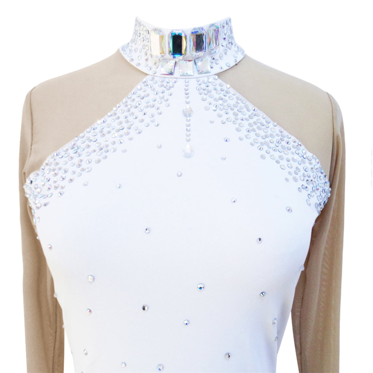 thumbnail image 4 of LIUHUO Customized White Spandex Figure Skating Dress Girls Ladies Embellished with Square Diamonds Scattered Rhinestones, 4 of 8